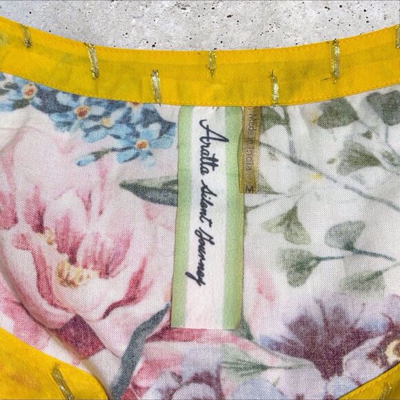 Aratta Silent Journey Ibiza Shirt Dress Medium White Floral Bell Sleeves Boho - Picture 10 of 16